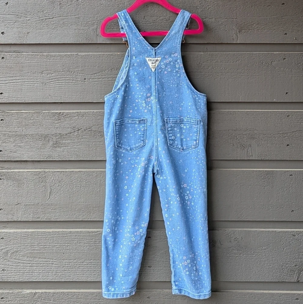 OshKosh B'gosh Ditsy Floral Stretch Denim Bib Overalls Size 3T